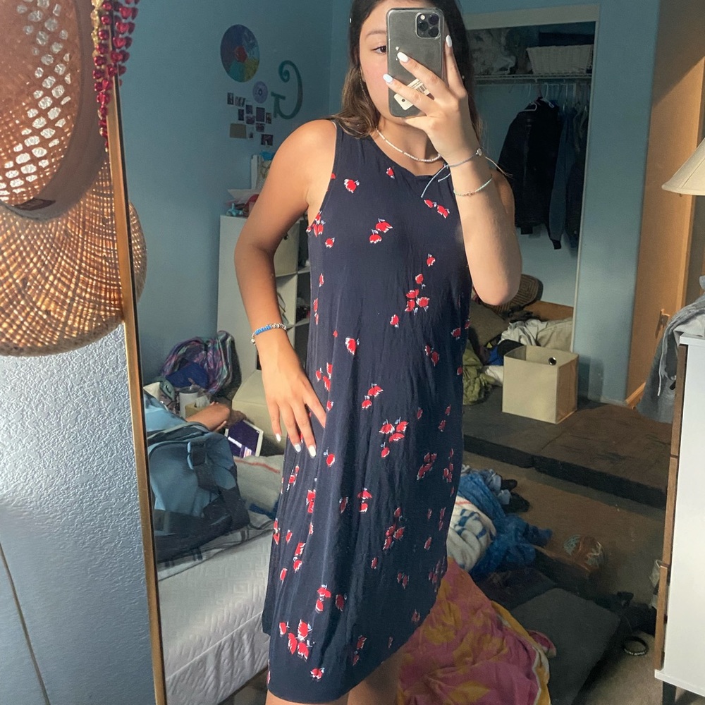 Blue with red flowers dress